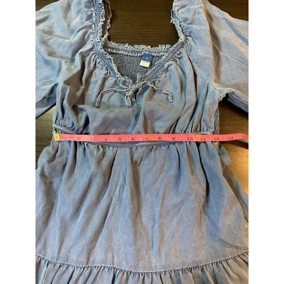Old Navy Smocked Peasant‎ Dress Small Blue Tiered Swing Western Cottage Boho - Picture 10 of 16